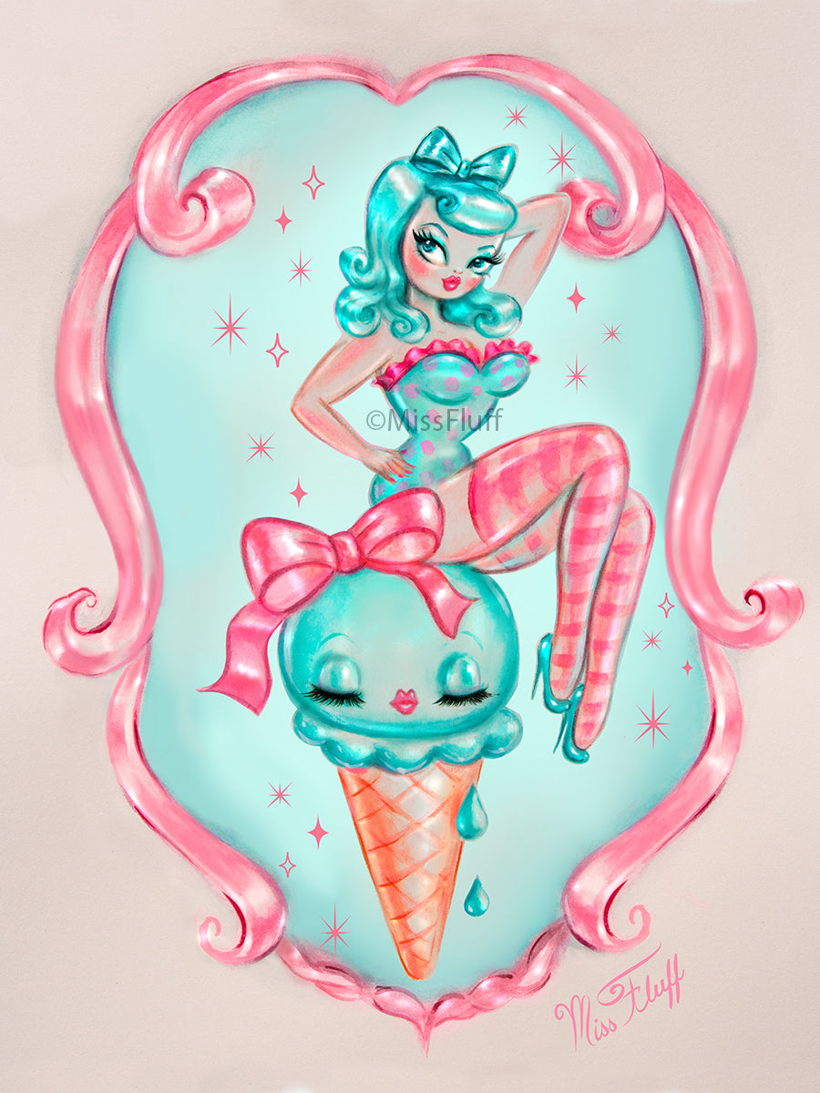Candy Blue Ice Cream Pin Up Doll • Art Print – Miss Fluff's Shop, image size:900x1200