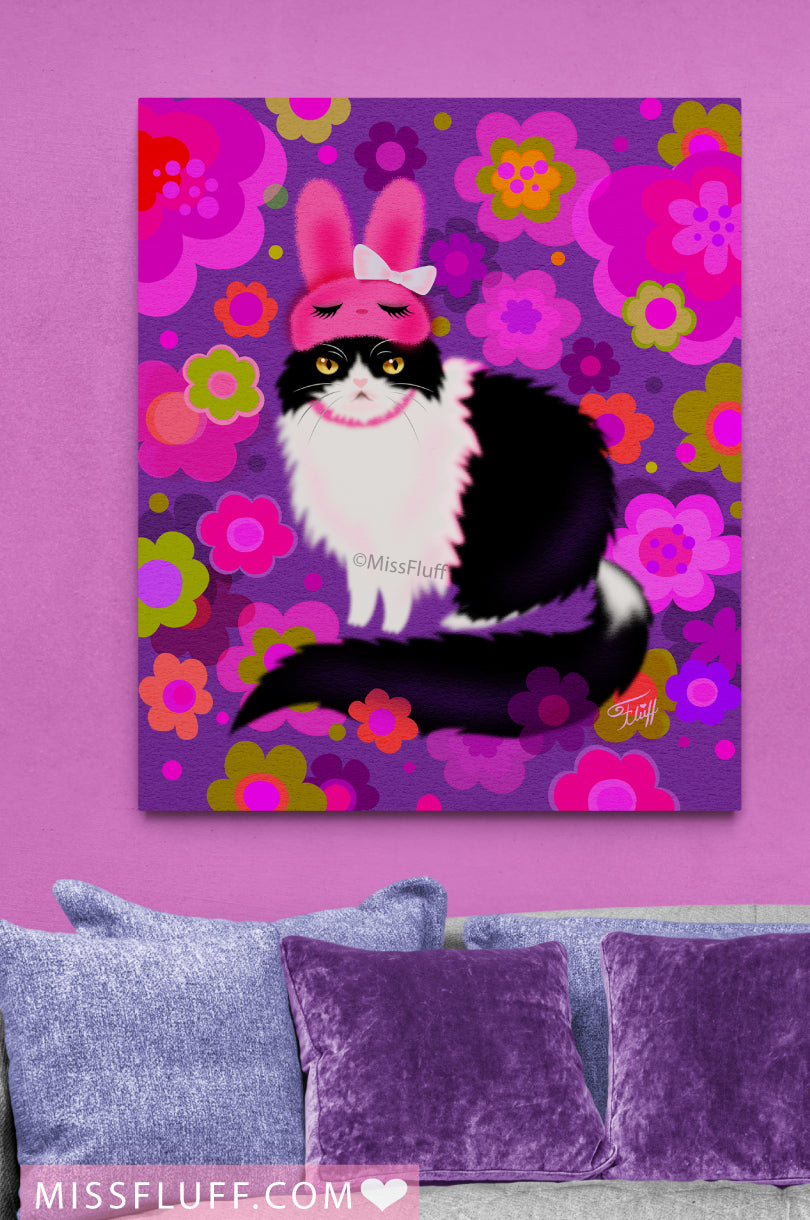 Bunny Cat with Flowers• Canvas Gallery Wrap