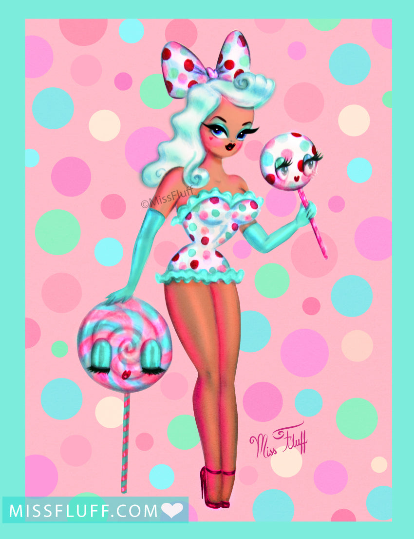 Polka Dot Lollipop Doll Caramel • Art Print