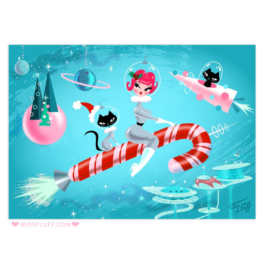 Candy Cane Rocket Girl • Cards Set of 10