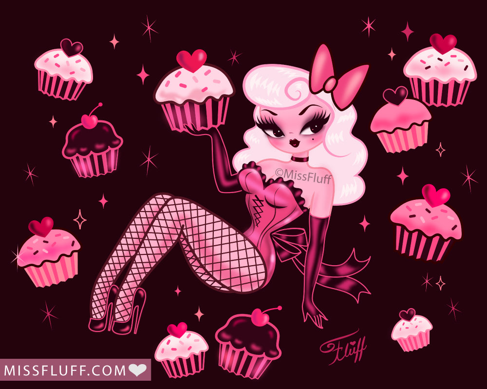 Cupcake Girl Pink and Chocolate • Art Print