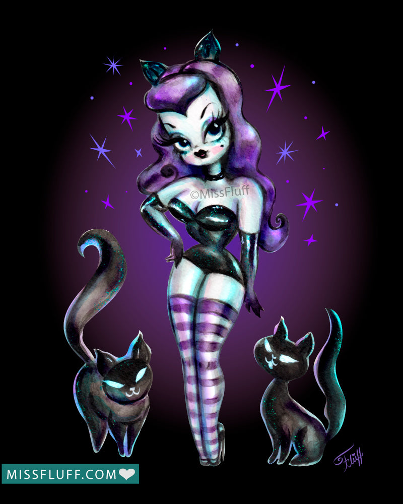 Cat Dolly with Kitty Friends • Art Print