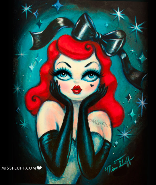 Redhead Glamour Doll with Black Bow • Art Print