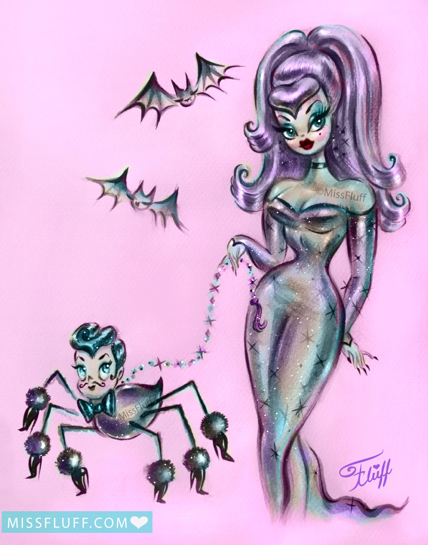 Goth Glamour Girl with Dandy Spider • Art Print