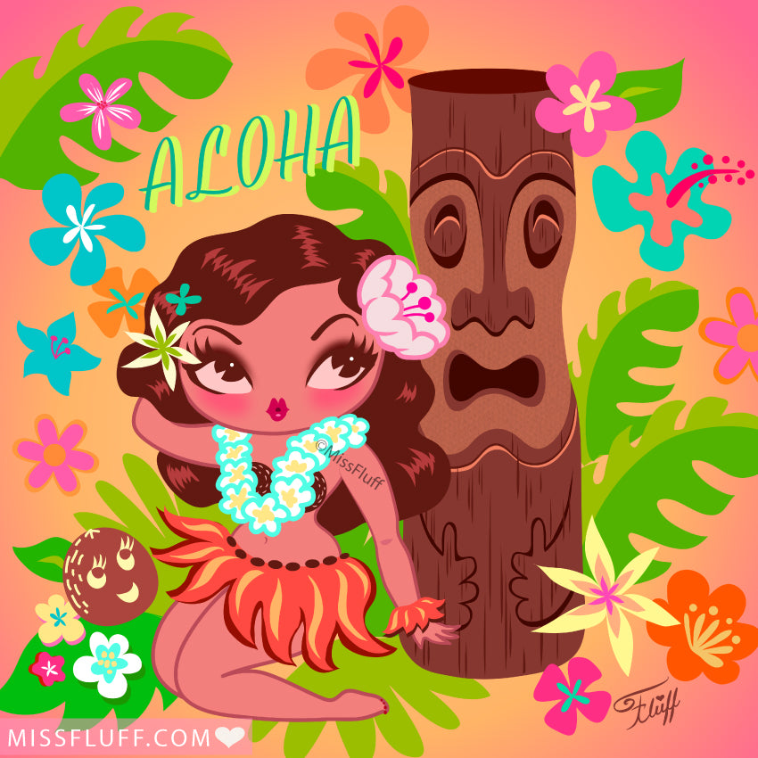 Hula Cutie with Tiki • Art Print