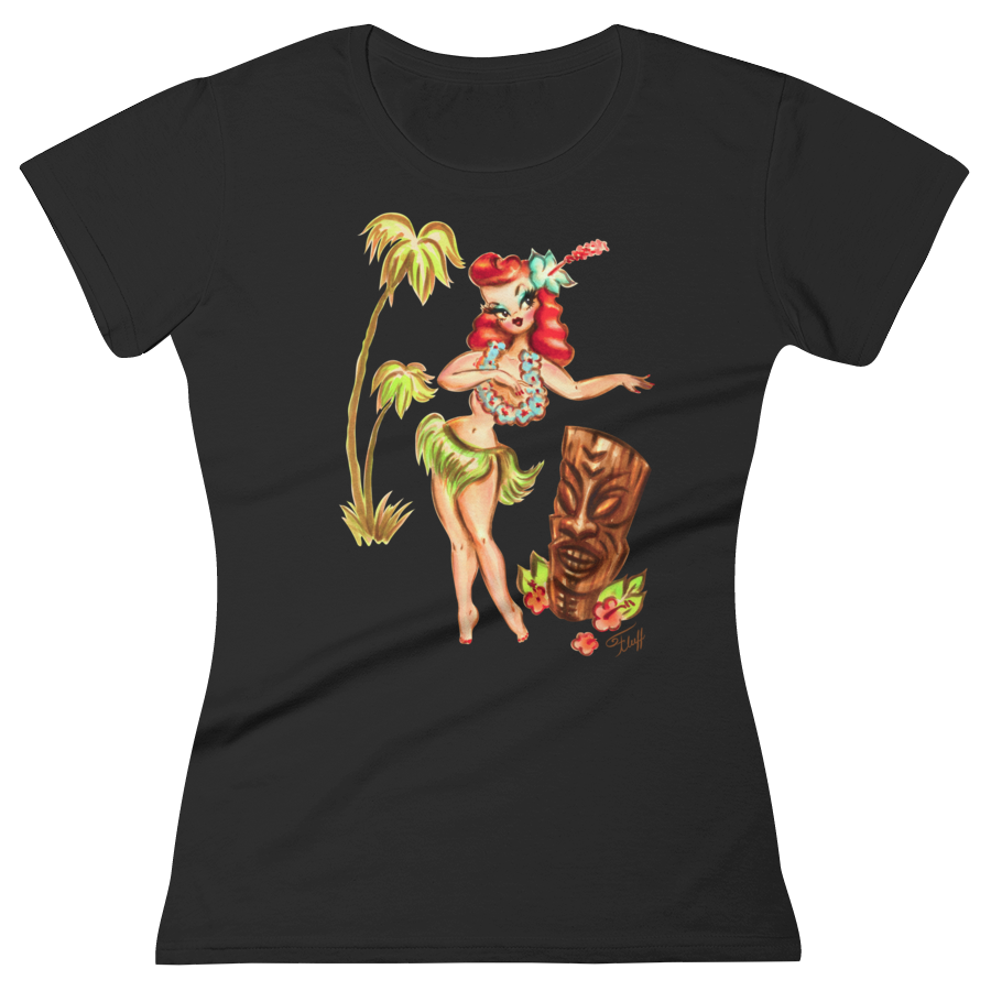 Redhead Hula Girl with Tiki • Women's Tee