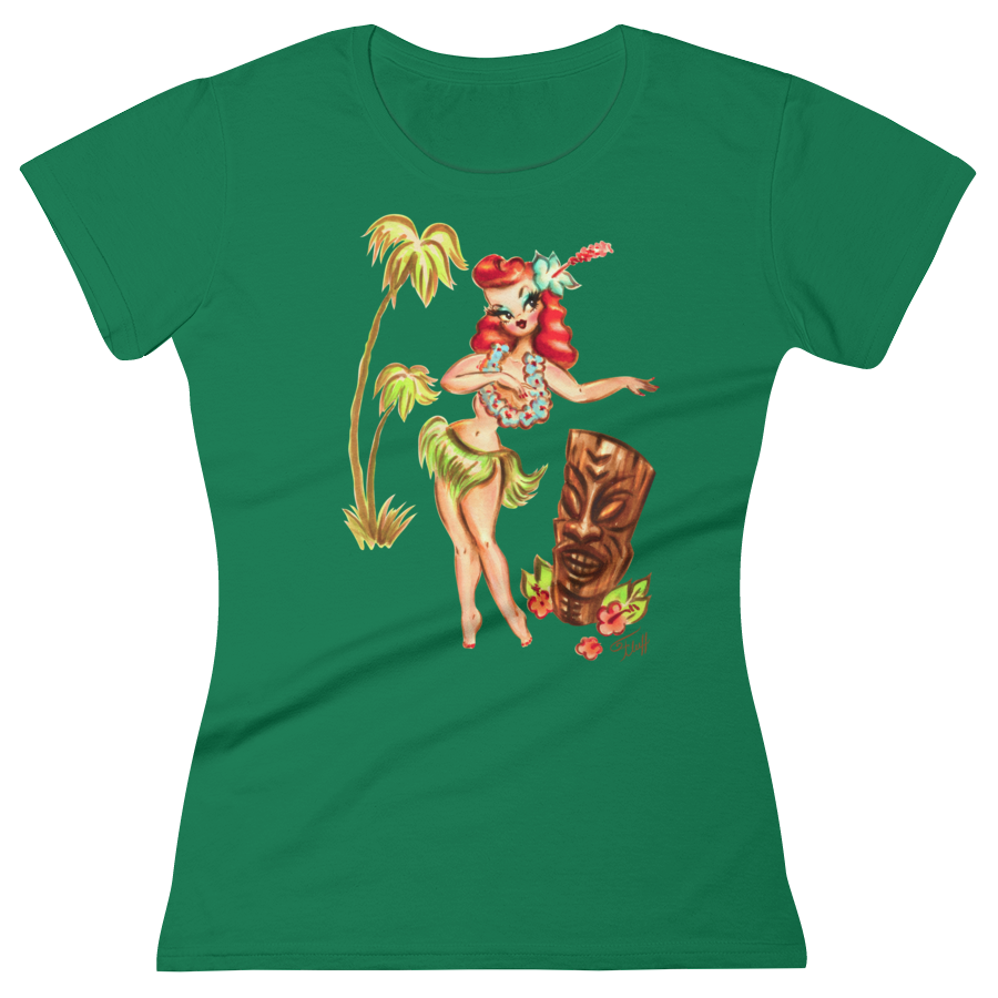 Redhead Hula Girl with Tiki • Women's Tee