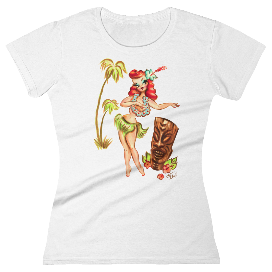 Redhead Hula Girl with Tiki • Women's Tee