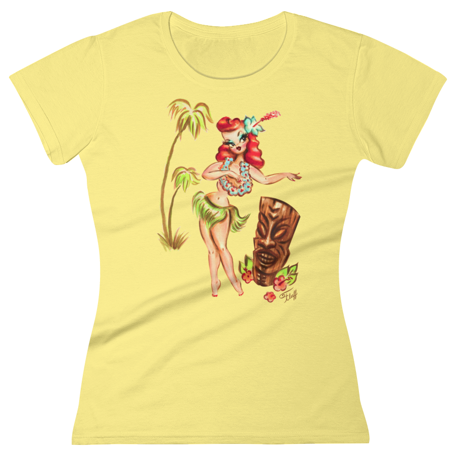 Redhead Hula Girl with Tiki • Women's Tee
