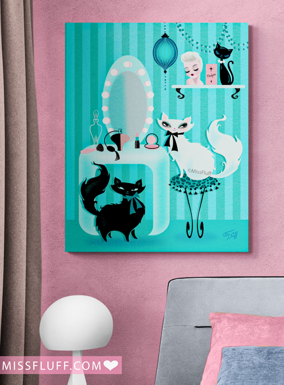Kitties in the Boudoir Mint • Canvas Gallery Wrap