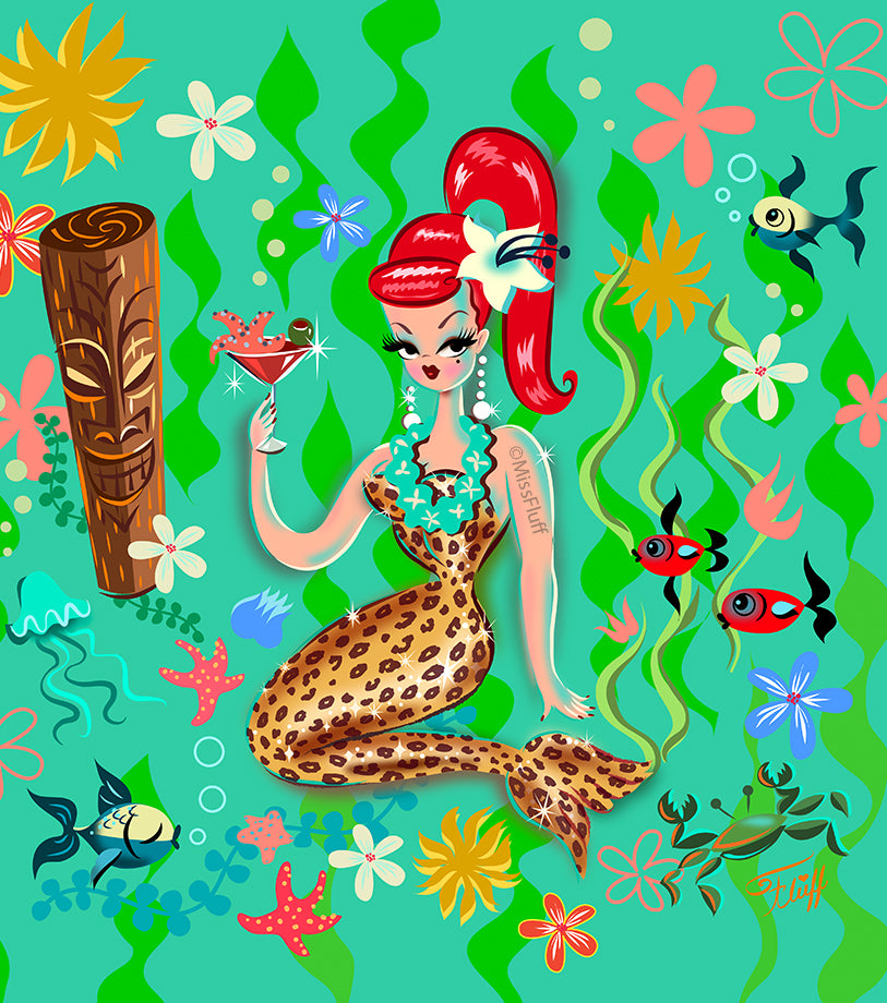 Leopard Martini Mermaid • Art Print – Miss Fluff's Shop