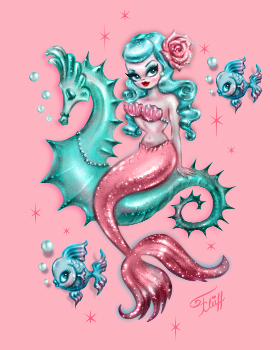 Mysterious Mermaid on Pink • Art Print – Miss Fluff's Shop