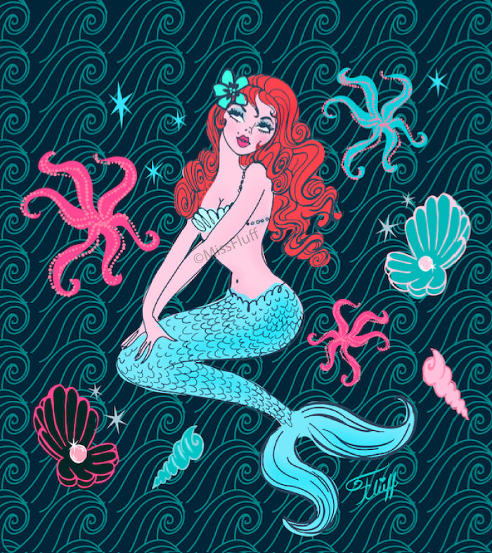 Pink Pearl Beach Mermaid Dark Blue • Art Print – Miss Fluff's Shop