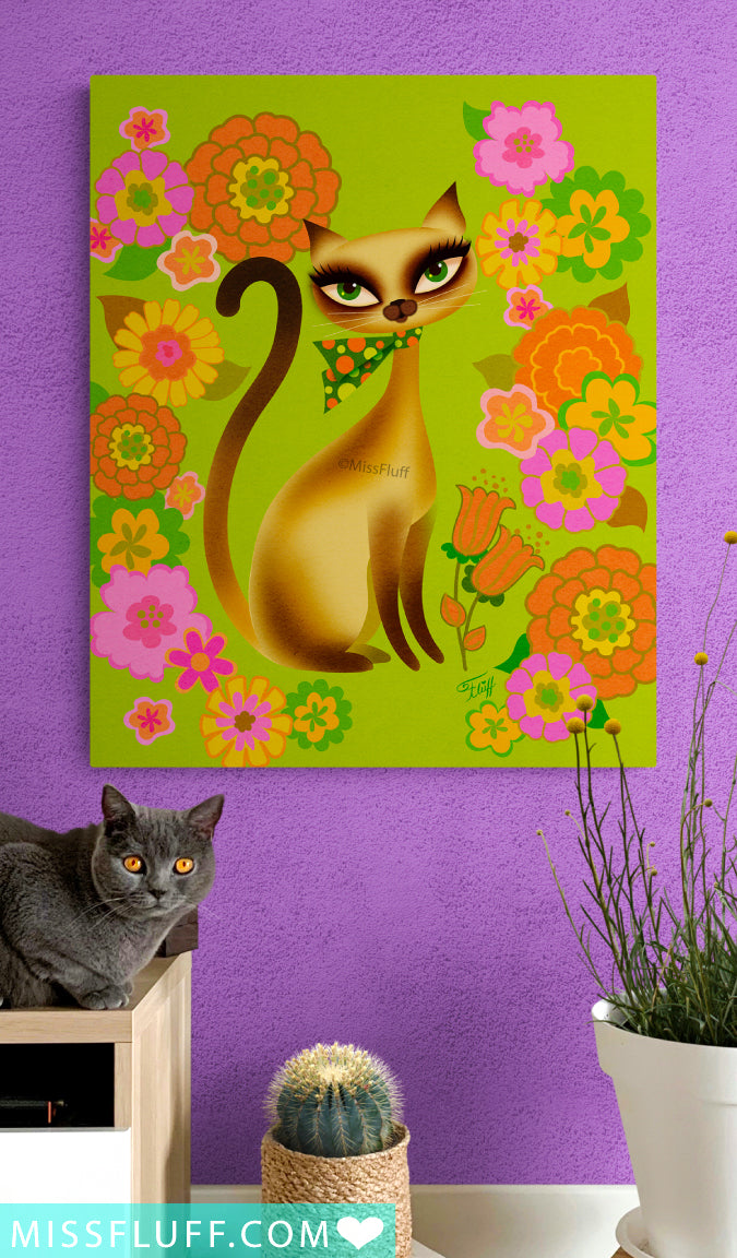Siamese Mod Flower Kitty • Canvas Gallery Wrap