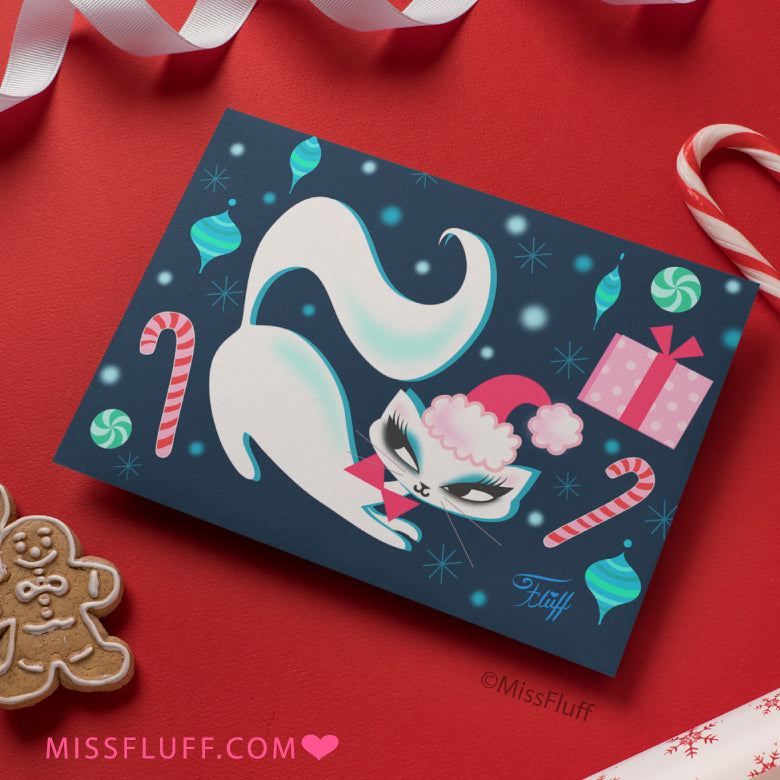 Christmas Kitty on Blue • Cards Set of 10