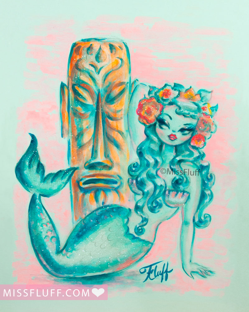 Tiki Mermaid with Flower Crown • Art Print