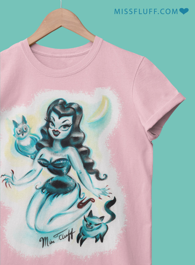 Vampire Pinup with Owl and Kitten • Women’s t-shirt