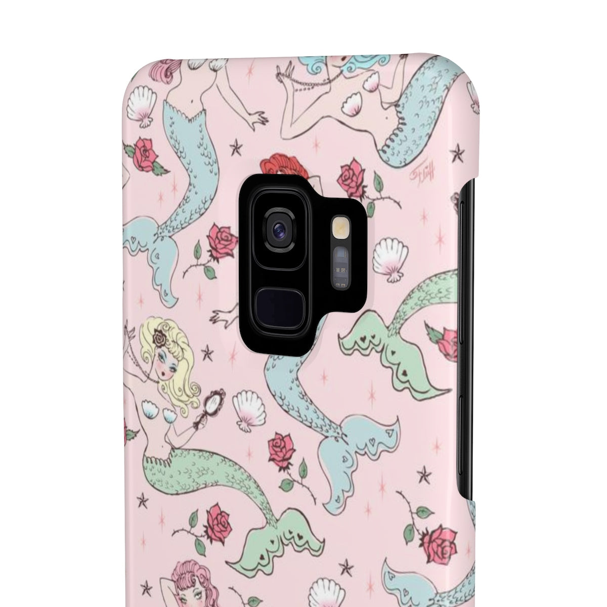 Mermaids and Roses on Pink • Slim Phone Case