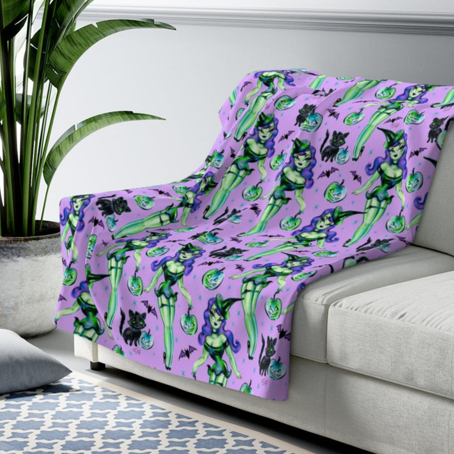 Cute Pinup Witch on Purple • Sherpa Fleece Blanket