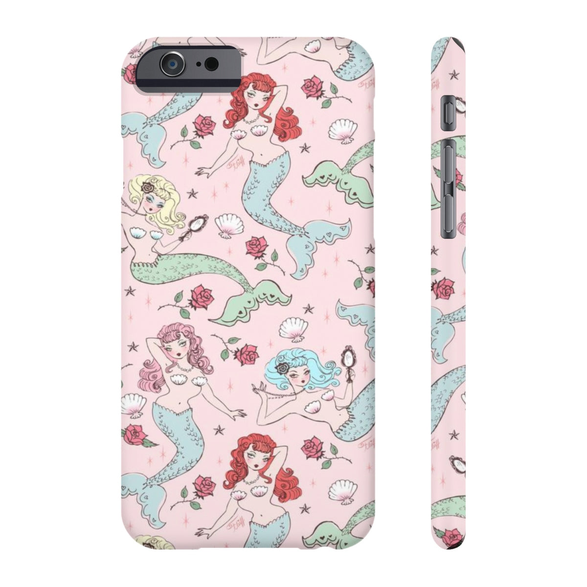 Mermaids and Roses on Pink • Slim Phone Case