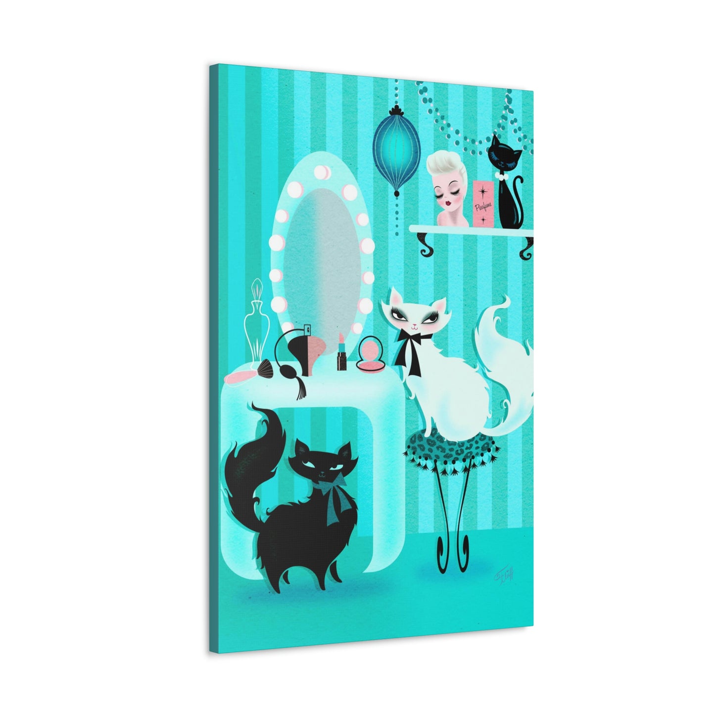 Kitties in the Boudoir Mint • Canvas Gallery Wrap