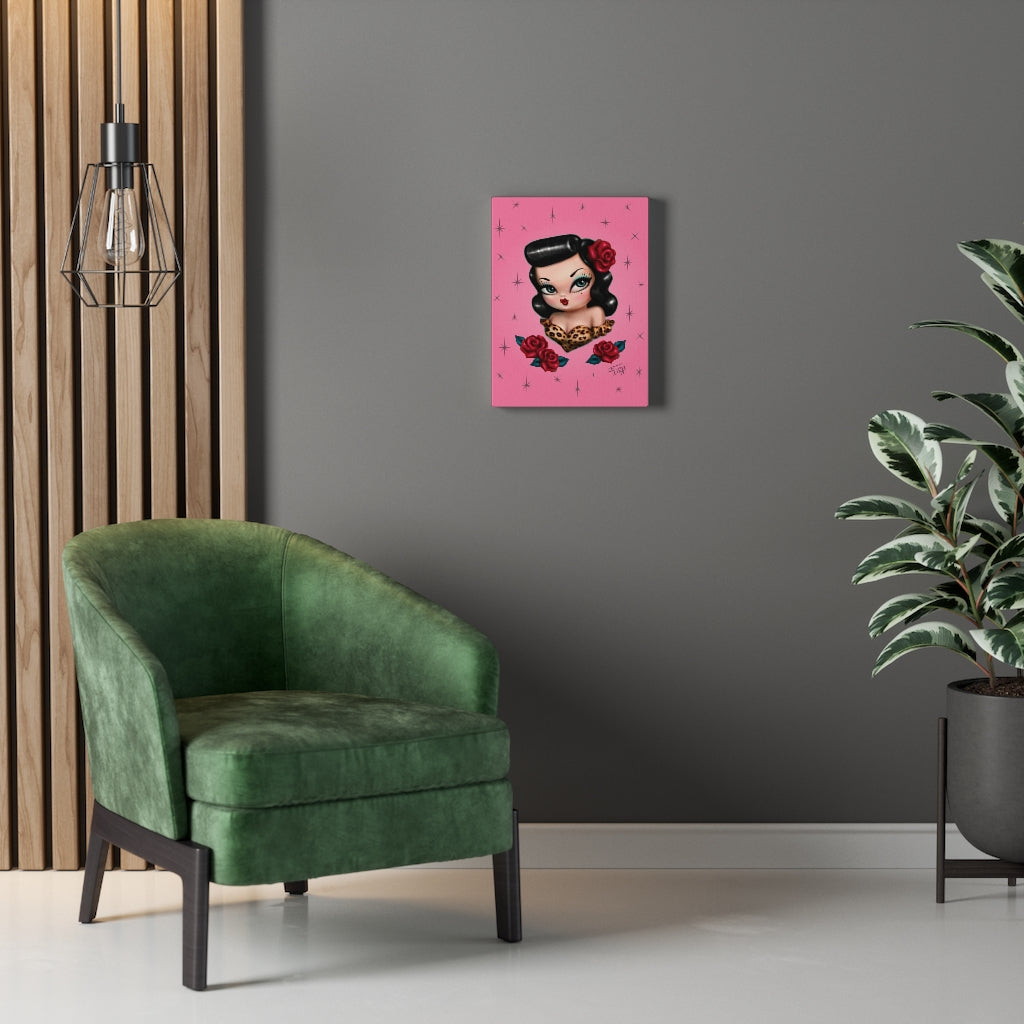 Rockabilly Baby Doll with Roses Pink • Canvas Gallery Wrap
