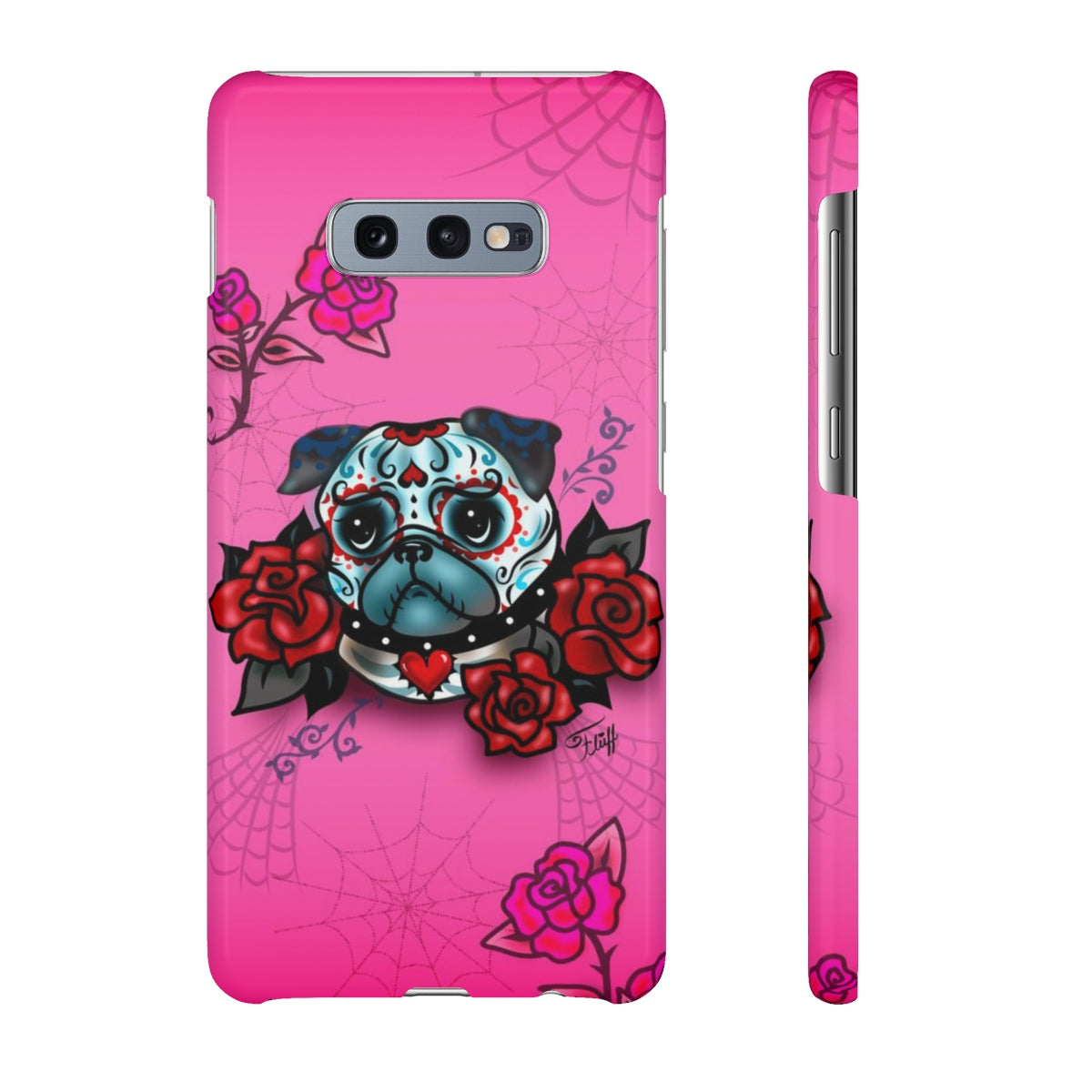 Sugar Skull Pug With Roses on Hot Pink • Samsung Galaxy Phone Case