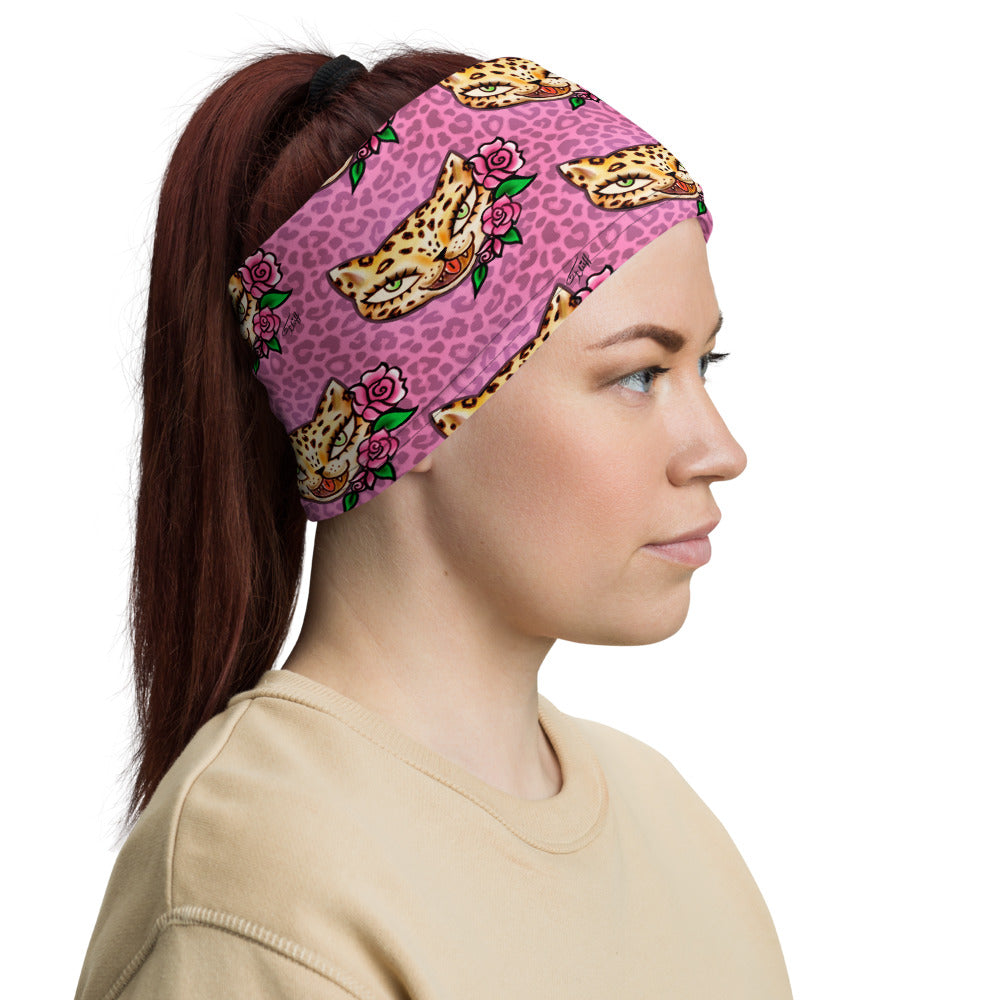 Leopard with Roses • Neck Gaiter Face Mask