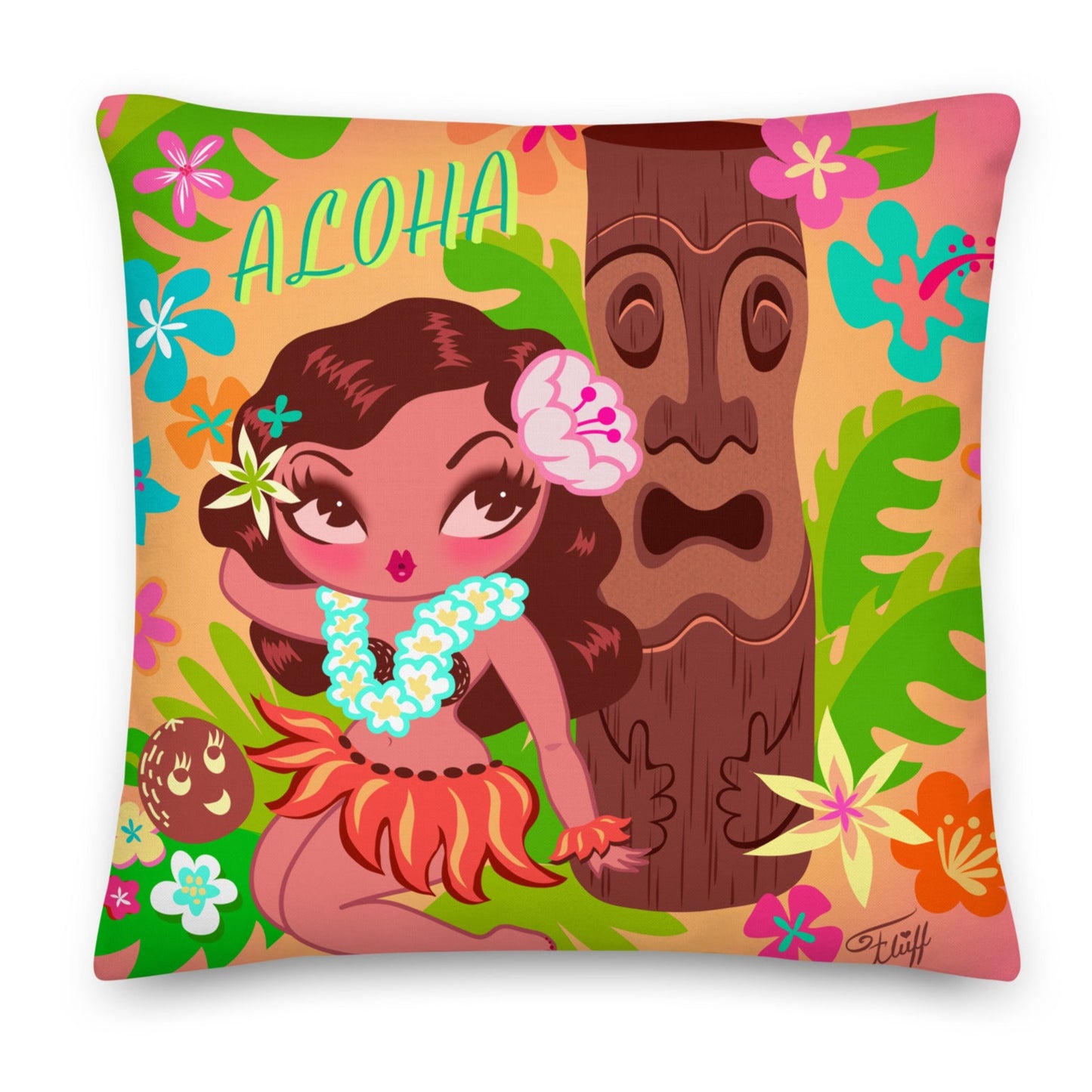 Hula Cutie with Tiki • Decor Pillow