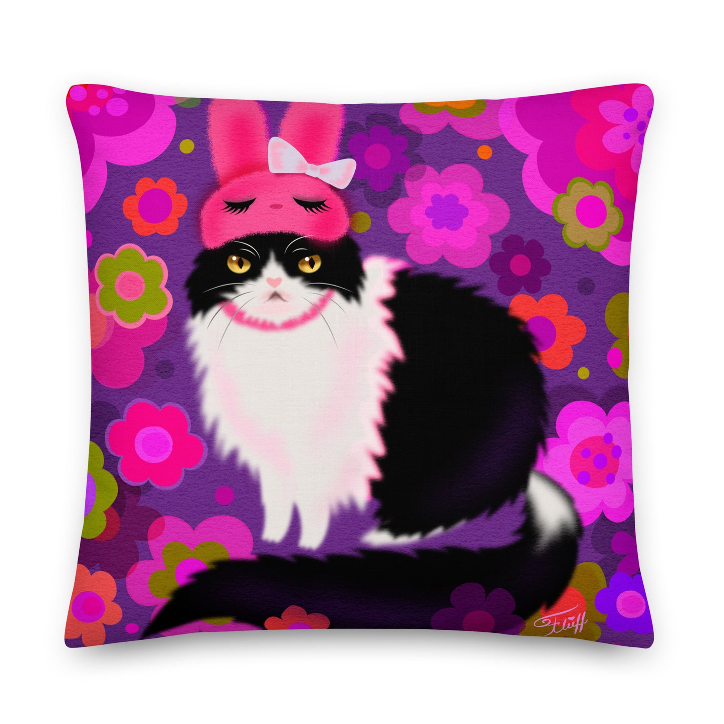 Bunny Cat with Flowers • Decor Pillow