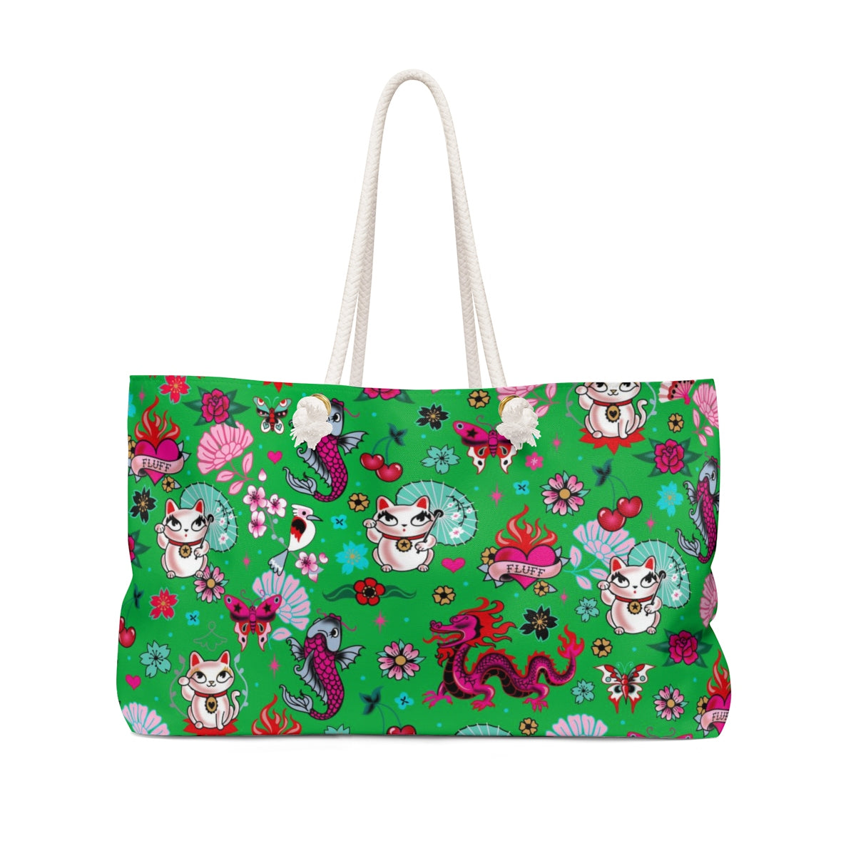 Lucky Cat on Green • Weekender Bag