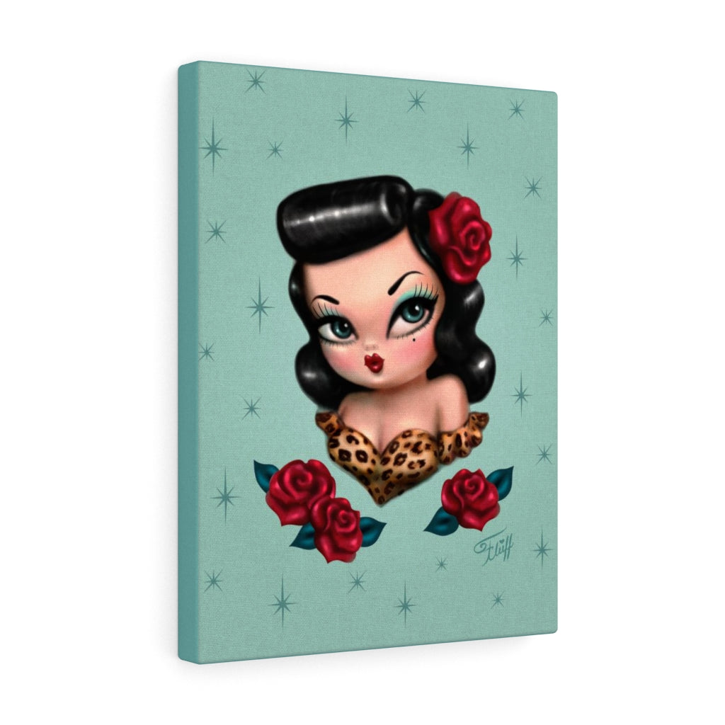 Rockabilly Baby Doll with Roses Mint • Canvas Gallery Wrap