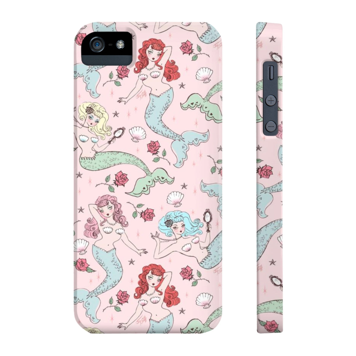 Mermaids and Roses on Pink • Slim Phone Case