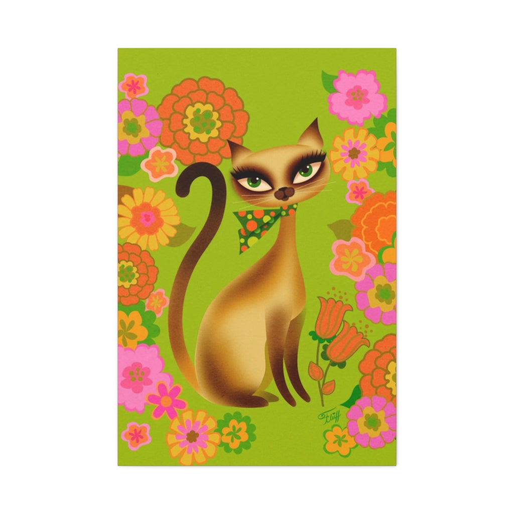 Siamese Mod Flower Kitty • Canvas Gallery Wrap