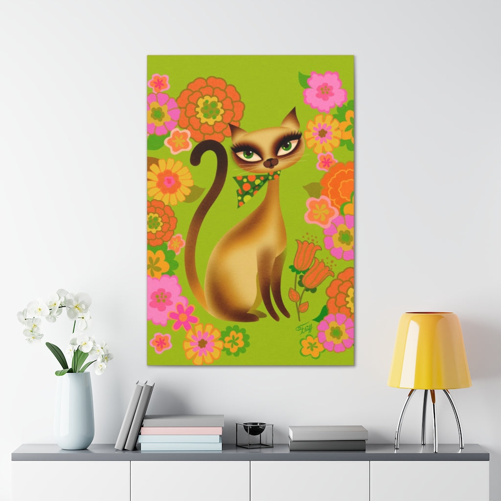 Siamese Mod Flower Kitty • Canvas Gallery Wrap