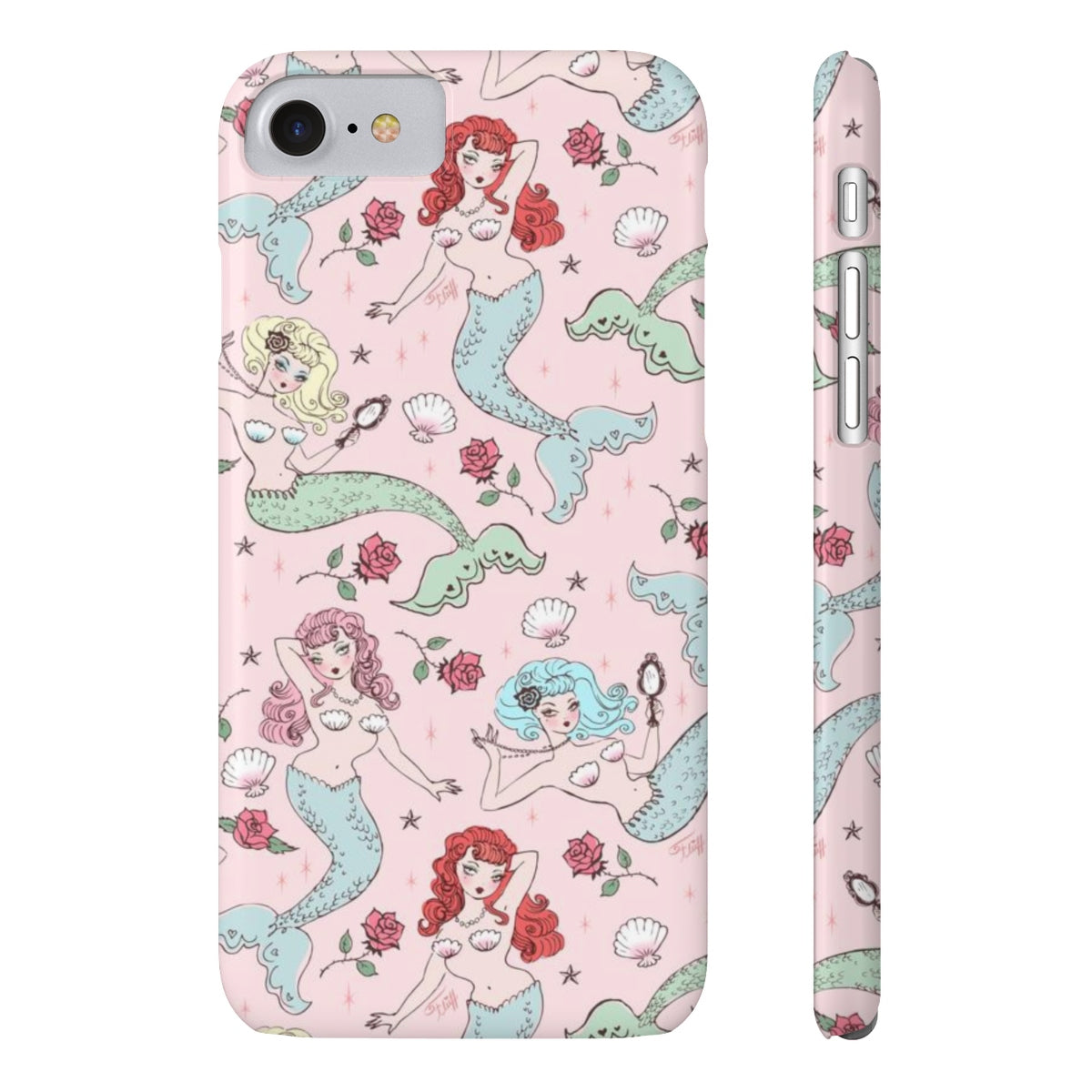 Mermaids and Roses on Pink • Slim Phone Case
