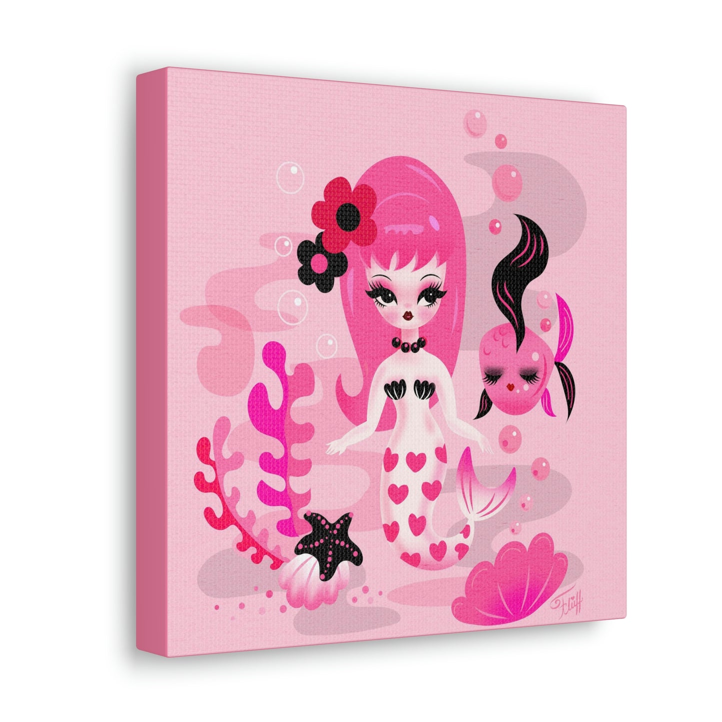 Mod Mermaid in Pinks • Canvas Gallery Wrap