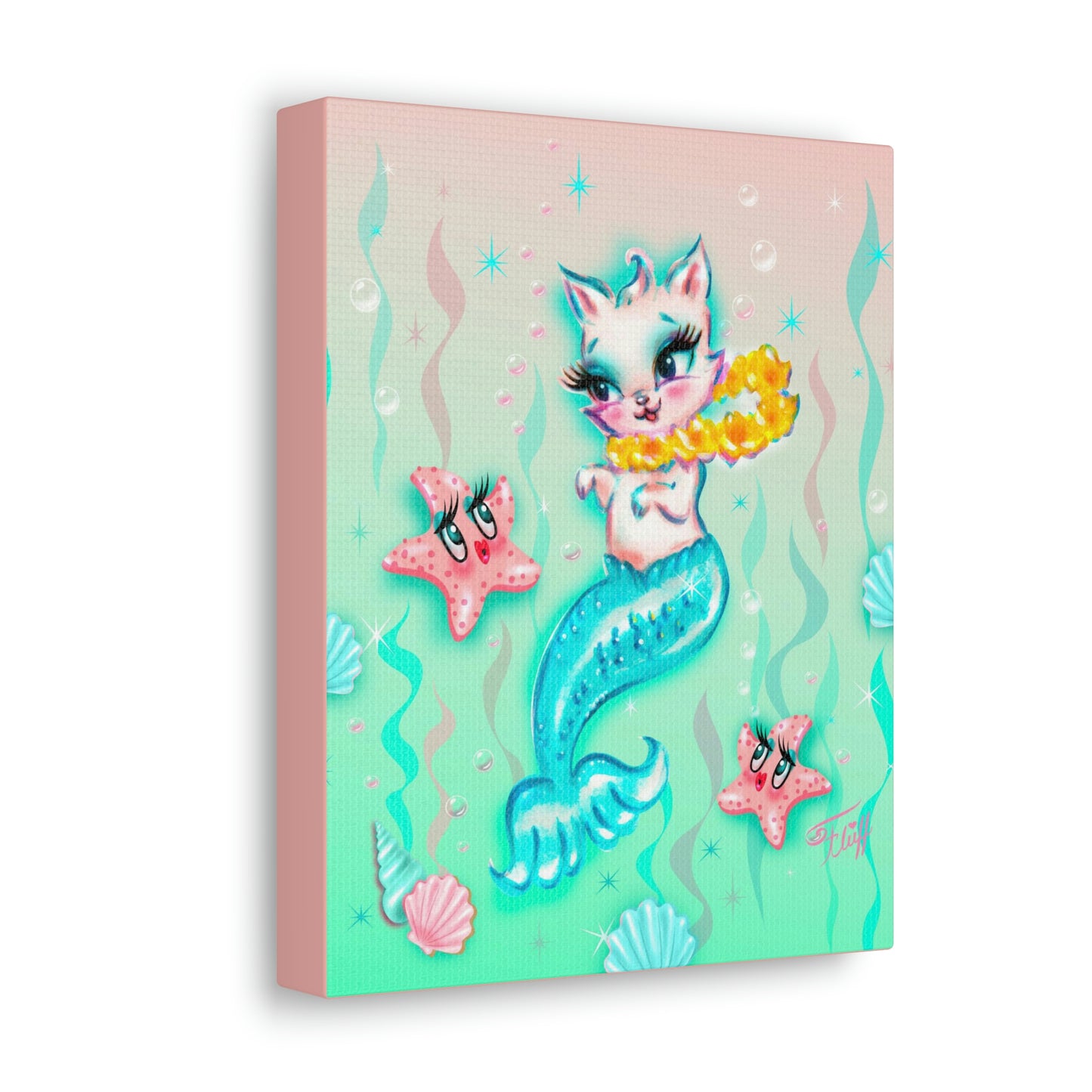 Merkitten with Lei and Starfish • Canvas Gallery Wrap