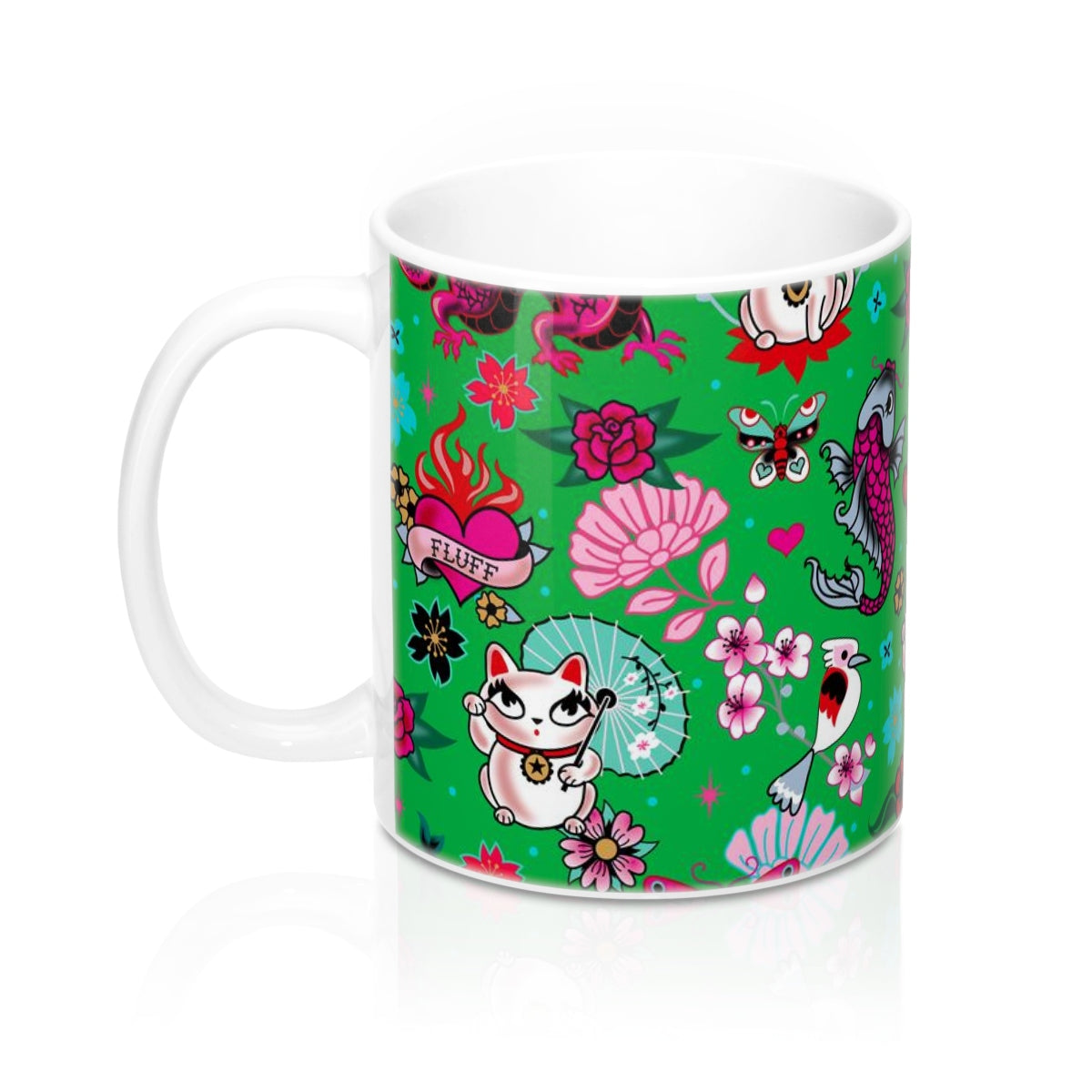 Lucky Cat on Green • Mug 11oz