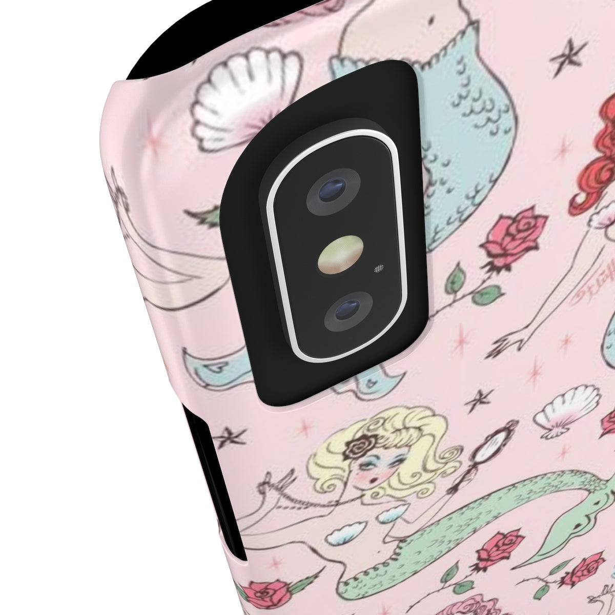 Mermaids and Roses on Pink • Slim Phone Case