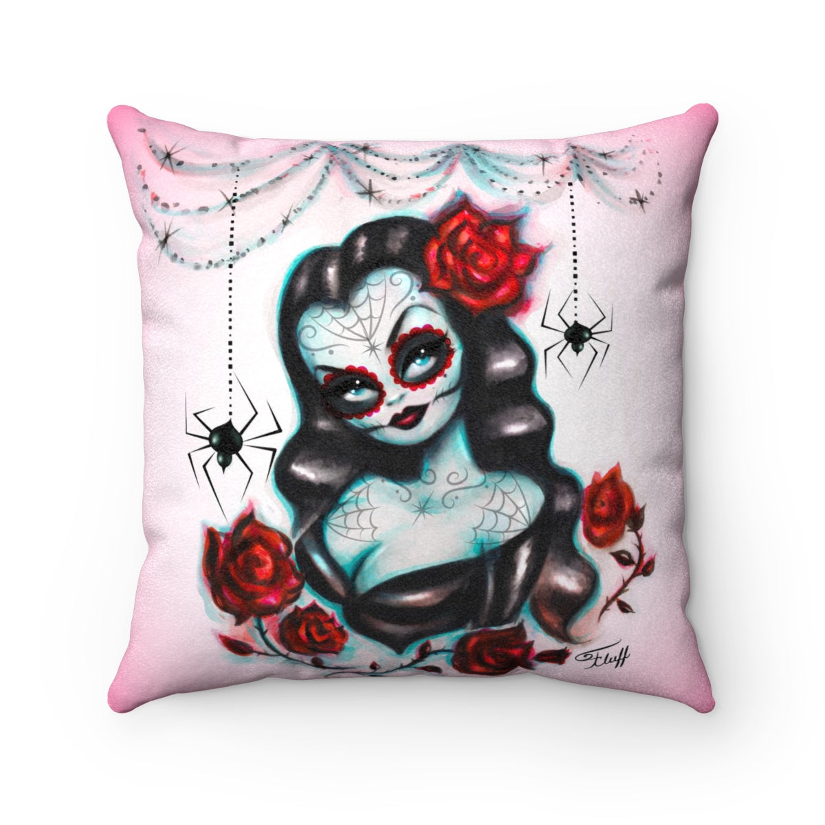 Vampire Vixen with Roses Pink Tint • Faux Suede Pillow
