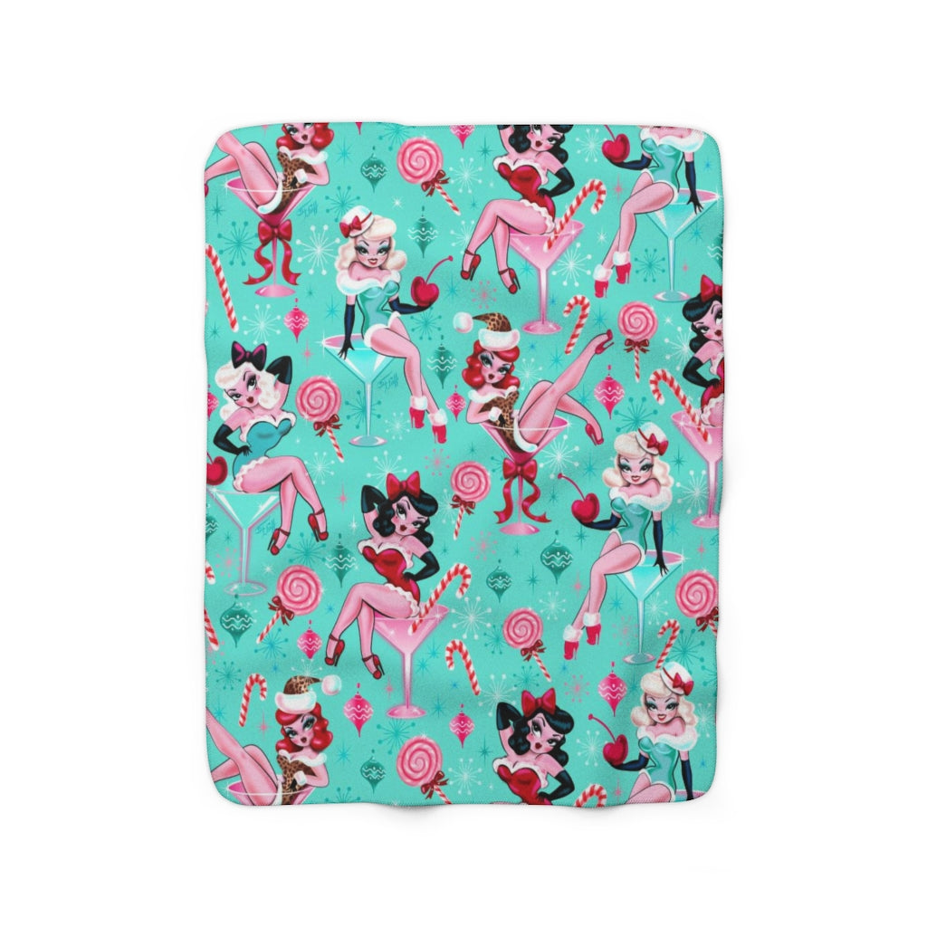 Christmas Candy Martini Pinup Girls • Sherpa Fleece Blanket