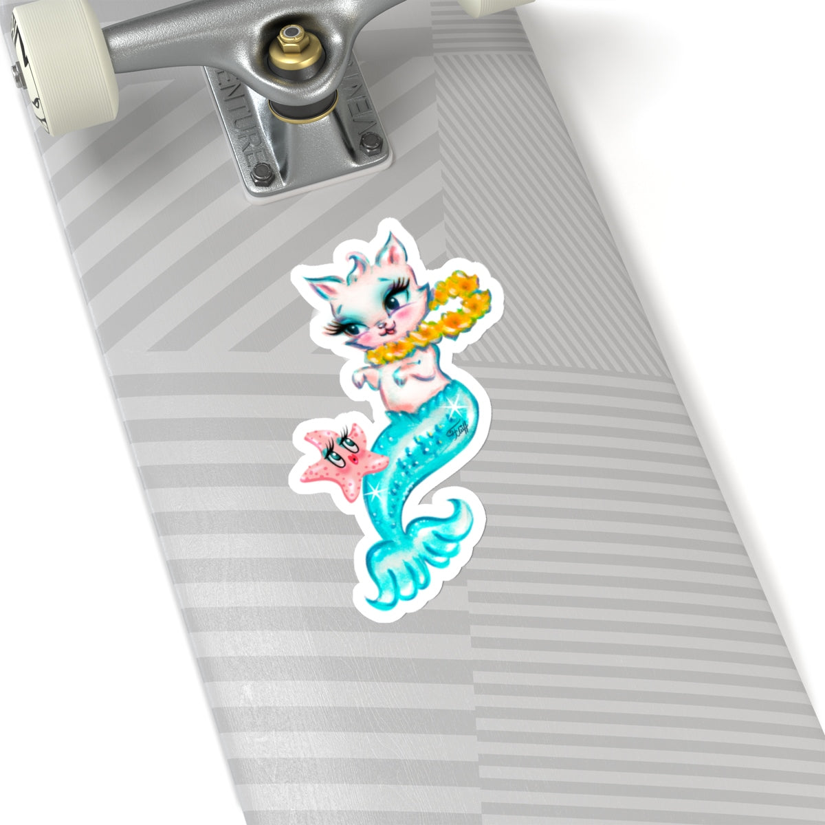 Merkitten with Lei and Starfish • Kiss-Cut Sticker