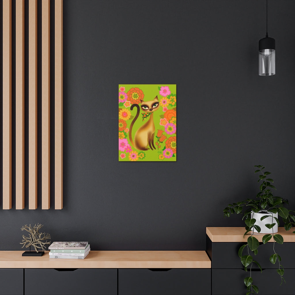 Siamese Mod Flower Kitty • Canvas Gallery Wrap