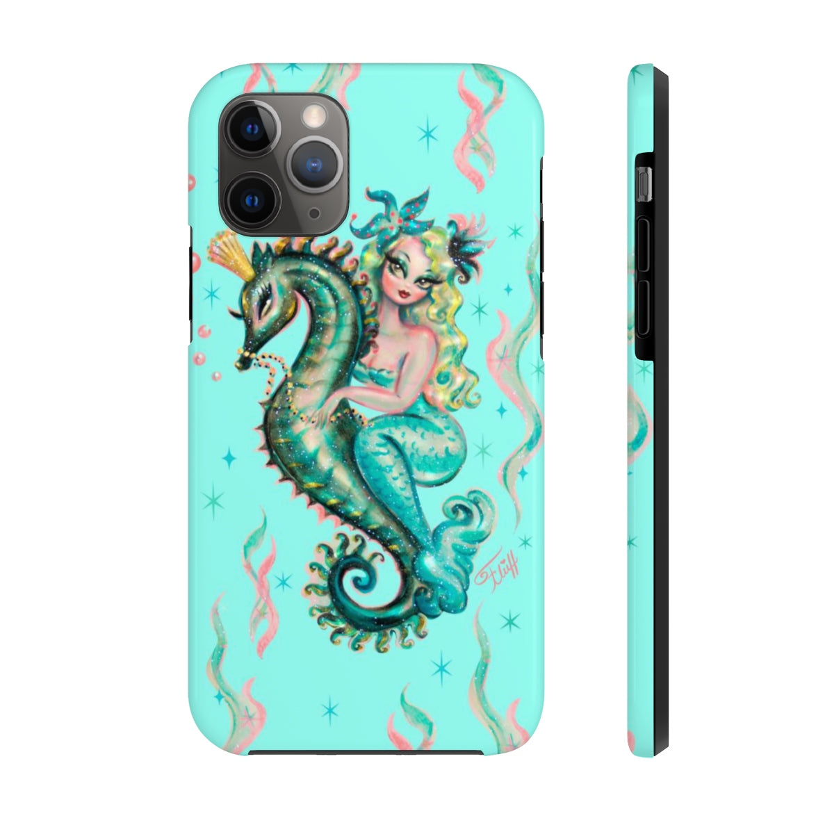 Blue Mermaid Riding a Seahorse Prince • Phone Case
