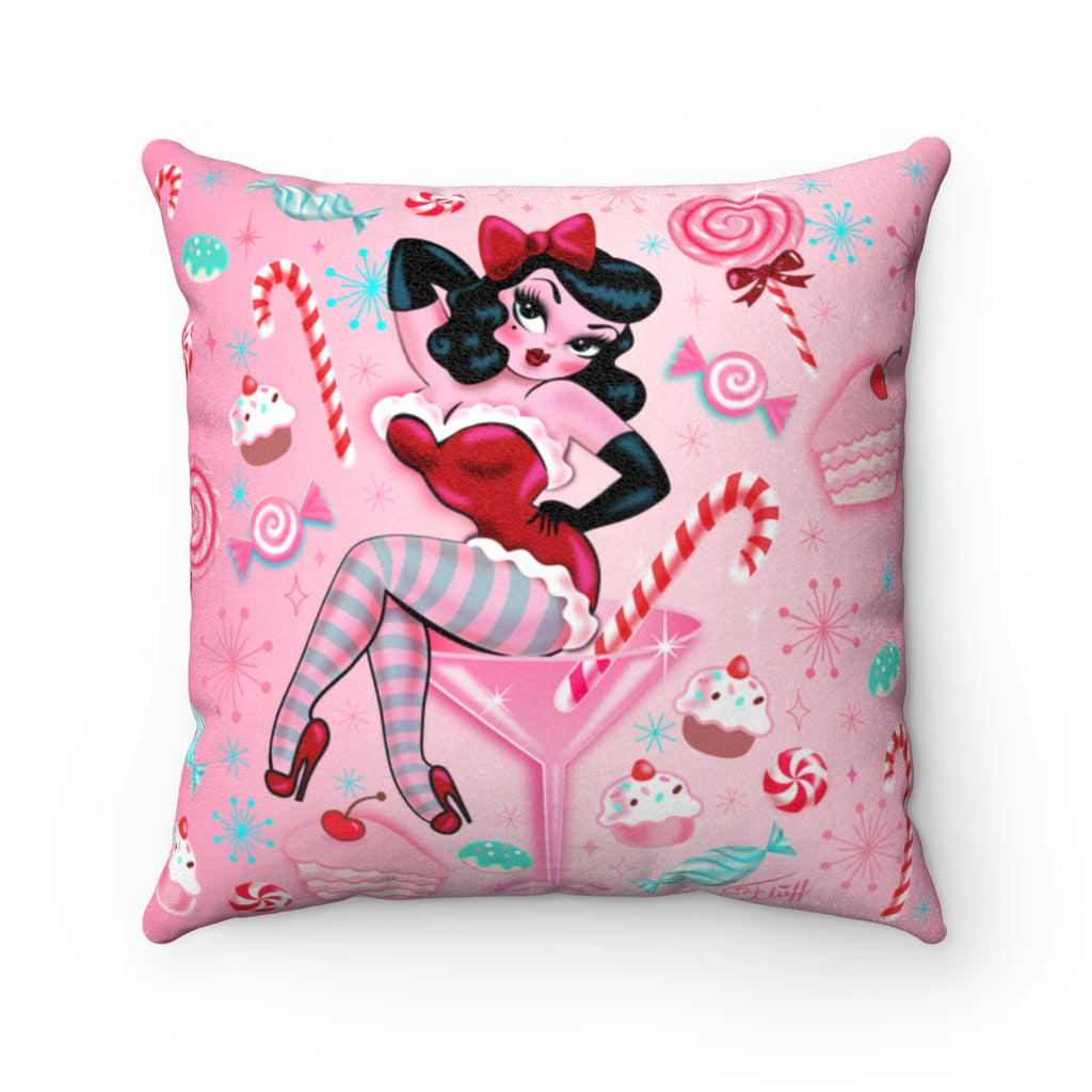 Candy Cane Martini Girl • Faux Suede Pillow