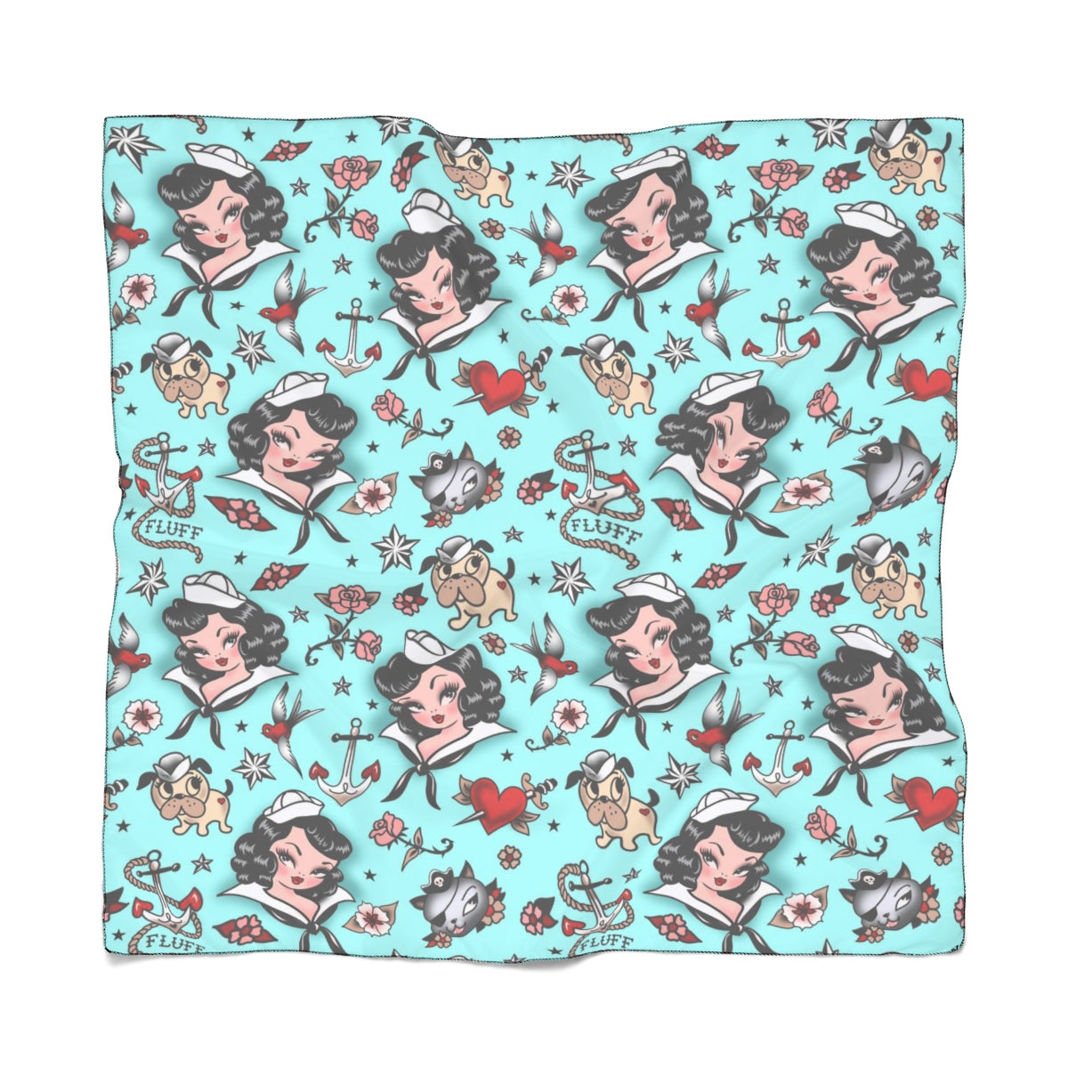 Suzy Sailor Girl on Light Blue • Chiffon Scarf