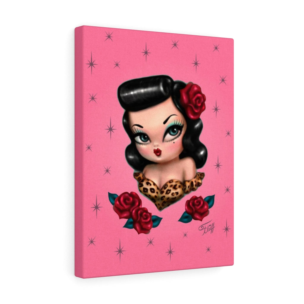 Rockabilly Baby Doll with Roses Pink • Canvas Gallery Wrap