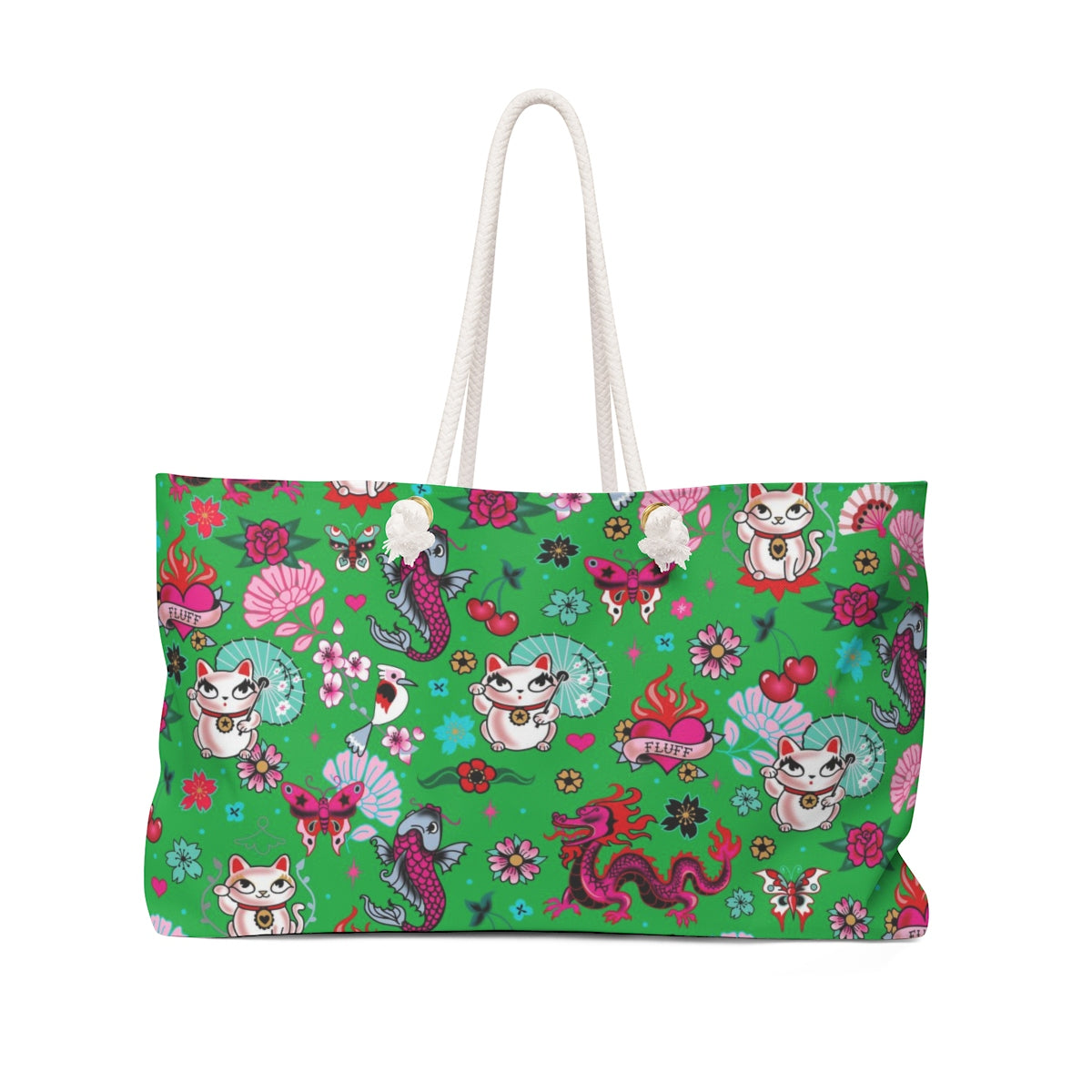 Lucky Cat on Green • Weekender Bag