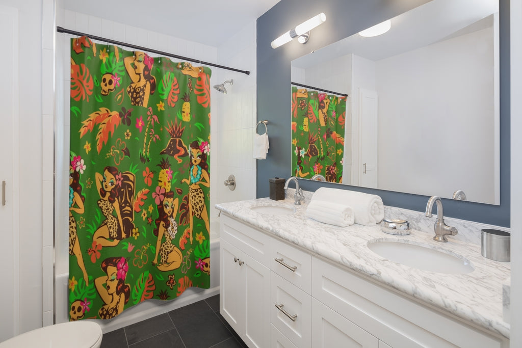 Tiki Temptress on Green • Shower Curtain